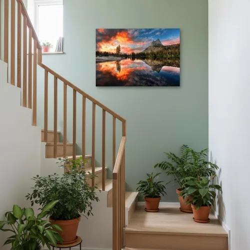 Vista 4 de Inpraradiso - Lienzo de Arte de Pared de Naturaleza: Cuadro Panorámico de Paisaje de Lago de Montaña, Árboles del Bosque, Impresión Artística