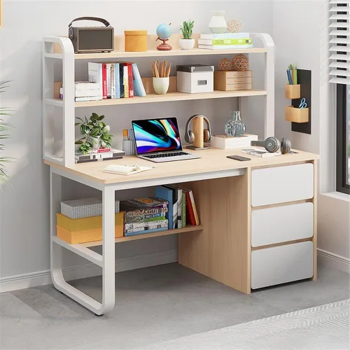 Vista 9 de Mesa rectangular de almacenamiento para niños con 3 cajones, estantería moderna, estantes para mesa de escritura, escritorio de trabajo, mesa de PC