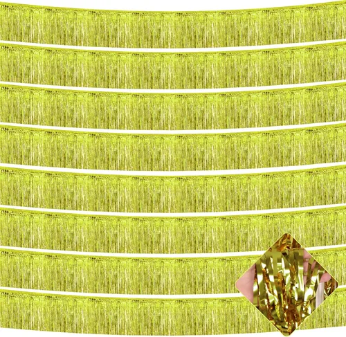 Vista 23 de Paquete de 10 unidades de guirnalda de flecos de papel de aluminio de 10 pies con lentejuelas metálicas, bandera para colgar en la pared, telón
