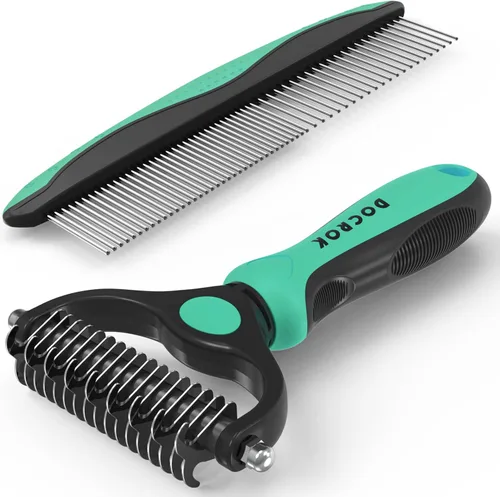 Vista 12 de Docrok Combo de aseo para mascotas: rastrillo para subcapa, cepillo desenfundador para perros y gatos de pelo largo, color negro