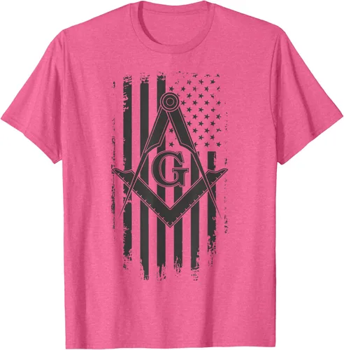 Vista 3 de Masonic American Flag Square and Compass - Camiseta masónica Negro