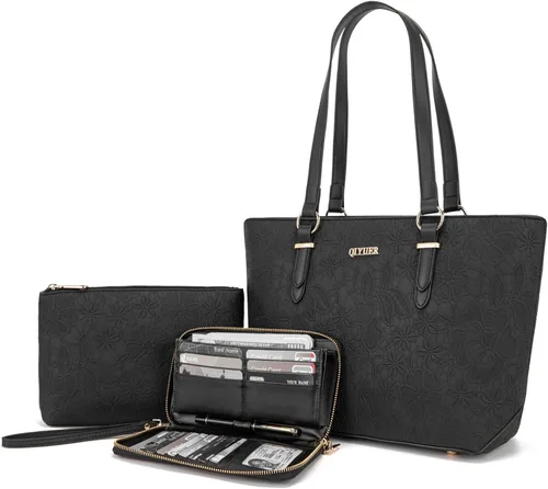 Vista 19 de Qiyuer - Juego de carteras y bolsos para mujer, bolso de trabajo, bolso de mano, bolso de hombro con asa superior, bolso con cartera a juego