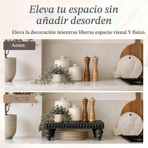 Vista 3 de Felt Creative Home Goods Elevadores decorativos de madera para decoración Soporte de bandeja escalonada Soporte elevador de cuentas de granja