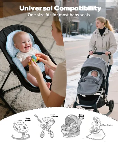 Vista 7 de Inserto reversible para asiento de coche para bebé, almohada de apoyo para cabeza y cuerpo de 2 en 1 para recién nacidos y niños pequeños, cojín