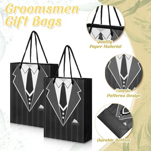 Vista 3 de Bokon 48 piezas de regalos para padrinos de boda para hombres, frasco de esmoquin de acero inoxidable, para padrinos de boda, anteojos de póquer