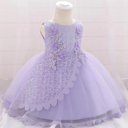 Vista 2 de OBEEII Vestido de bautizo para niña con bordado de flores tutú para ocasiones especiales