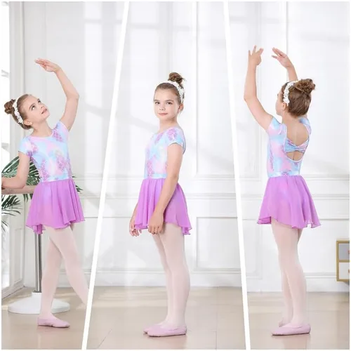Vista 6 de DIPUG Leotardos de ballet para niñas con falda extraíble, vestido de baile con espalda hueca para niñas