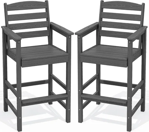 Vista 17 de SERWALL Juego de 2 sillas Adirondack altas Adirondack de gran tamaño, taburetes de bar con altura de barra para exteriores, juego de sillas