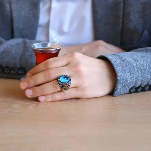Vista 2 de Anillo de plata de ley 925 para hombre, joyería de piedra paraiba, regalo vintage, ónix Aqeq, anillos para hombre, todos los tamaños