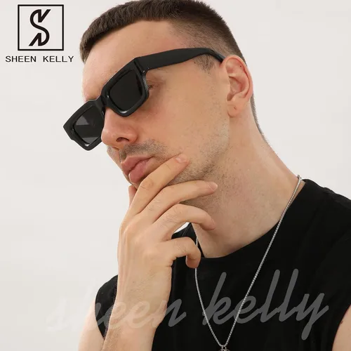 Vista 7 de SHEEN KELLY Gafas de sol cuadradas gruesas y retro, para mujeres y hombres, estilo vintage, rectangulares, oscuras, gafas de los años 90