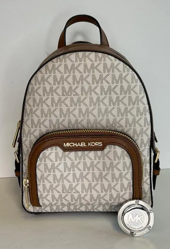Vista 8 de Michael Kors Jaycee XS - Mochila convertible con bolsillo con cremallera y gancho para monedero SM TZ, Signature Mk Vanilla, Signature Mk Brown