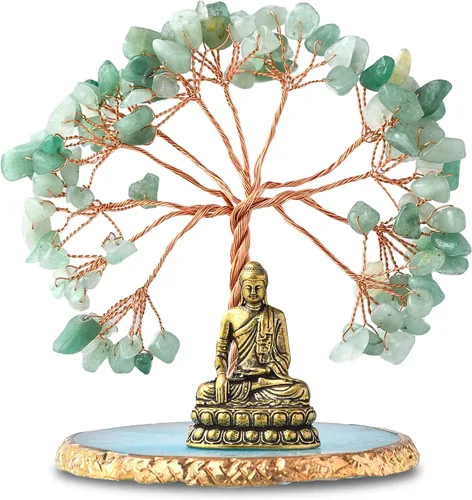 Vista 8 de Estatua de Buda con Árbol de Cristal Sanador, Árbol de la Vida para Energía Positiva. Decoración del Hogar para Yoga y Meditación. Amatista.(A)