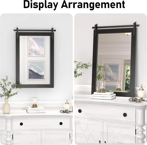 Vista 3 de Espejo Negro de Granja para Pared, Espejos Cuadrados de Baño con Marco de Madera de 18x26 Pulgadas para Tocador, Espejos Estilo Puerta de Granero