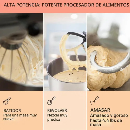 Vista 3 de KLARSTEIN Bella Elegance - Batidora eléctrica de pie, molinillo, batidora de carne, batidora de alimentos, batidora de masa, batidora, cuenco