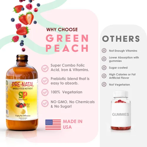 Vista 3 de Vitaminas prenatales líquidas orgánicas para mujeres, hierro prenatal y folato, multivitamínico prenatal para mujeres, multivitamínico prenatal