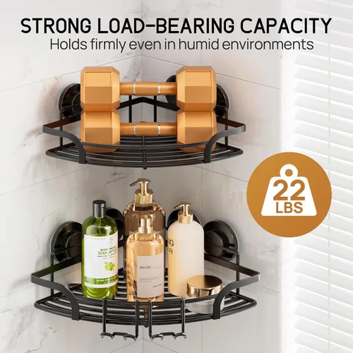 Vista 4 de LEVERLOC 2 Pack Caja de ducha de esquina con ventosa de succión fuerte, organizador de baño extraíble de gran capacidad, estantes de ducha de acero