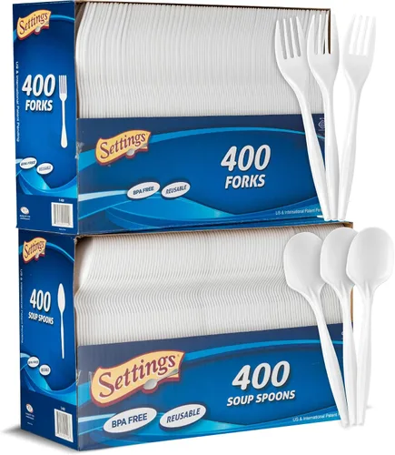 Vista 8 de Settings - Cubertería desechable (400 piezas) BPA-free blades cut meats & desserts cleanly without snapping; great for parties, weddings, catering