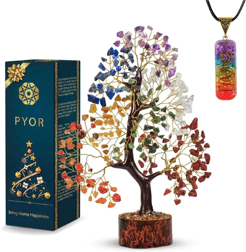 Vista 8 de PYOR Árbol de la vida de chakras, árbol de cristal, cristales y piedras curativas, regalos para mujeres, regalos de buena suerte, decoración de Feng
