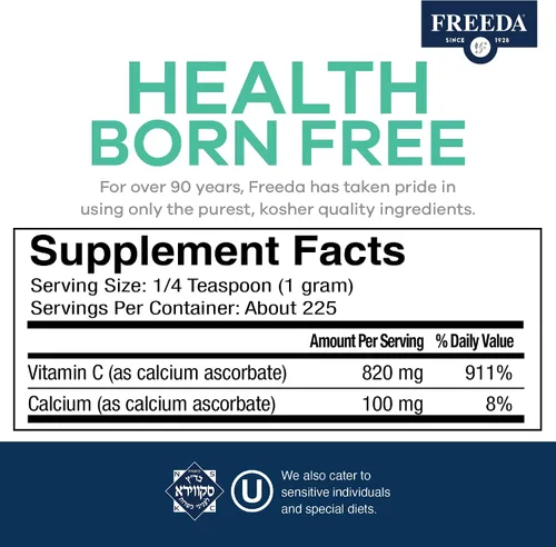 Vista 6 de FREEDA Polvo de vitamina C tamponada, suave y no ácido, 8 onzas
