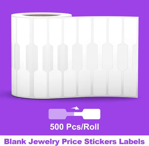 Vista 3 de 500 etiquetas de precio de joyería, rollo para etiquetas de exhibición de anillos de collares, etiquetas rectangulares autoadhesivas de Etiquetas