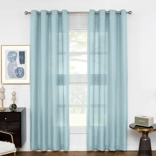Vista 30 de Melodieux Cortinas Semitransparentes Negras de 63 Pulgadas de Largo para Ventanas Pequeñas de Sala de Estar y Dormitorio con Aspecto de Lino Rústico