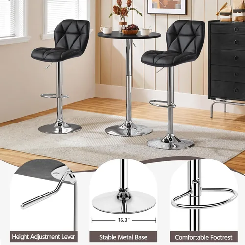 Vista 6 de Yaheetech Juego de 2 taburetes de bar, modernas sillas ajustables para isla de cocina, taburetes giratorios de piel sintética negra para bar, Negro