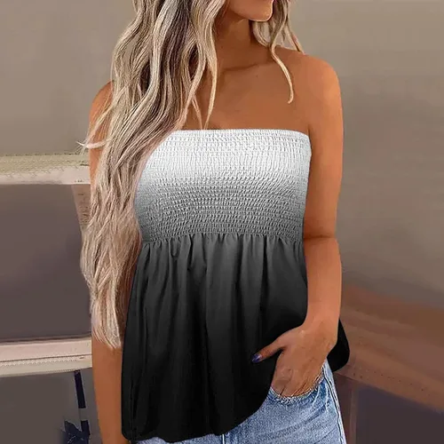 Vista 2 de Blusas sin mangas con hombros descubiertos para mujer, con estampado elástico, estilo casual, holgadas, para verano