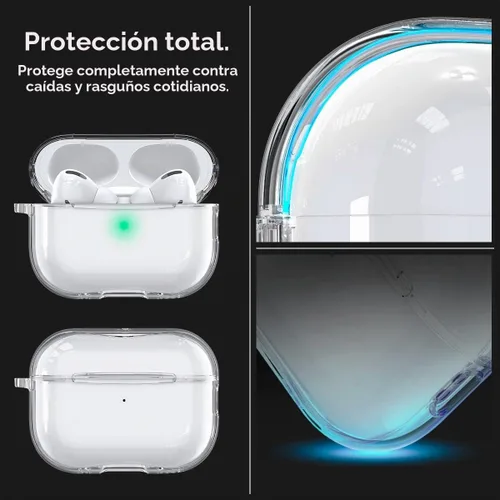Vista 3 de Spigen Funda ultra híbrida diseñada para AirPods Pro 2 (2022/2023) TPU & PC Dual Layer Protection, Anti-Yellowing Clear Cover with Wireless