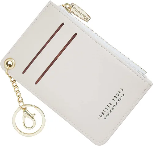 Vista 23 de Carteras pequeñas para mujer, tarjetero de piel delgado, cartera de monedas con llavero