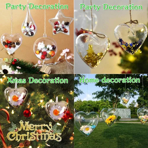 Vista 6 de ShellKingdom Bola de adorno rellenable para Navidad, 10 adornos transparentes transparentes para decoración de Navidad, San Valentín, Día
