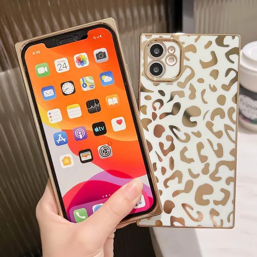 Vista 5 de Elegante Compatible con iPhone 11 Estuche de borde rectangular, lindo estuche de revestimiento de patrón de leopardo de lujo, protector de cámara