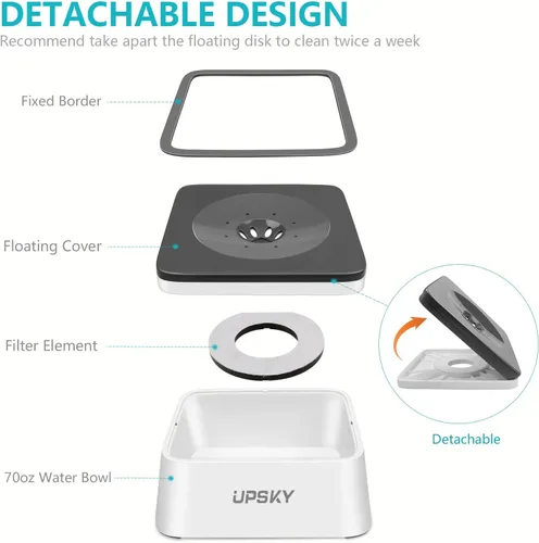 Vista 8 de UPSKY - Cuenco de agua antiderrames de 70 onzas para perros, alimentador