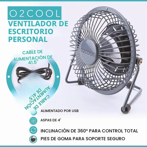 Vista 2 de O2COOL 4" USB Ventilador de mesa ventilador de refrigeración – Mesa portable mini – plugs en computadora personal – 360 ° inclinación ajustable