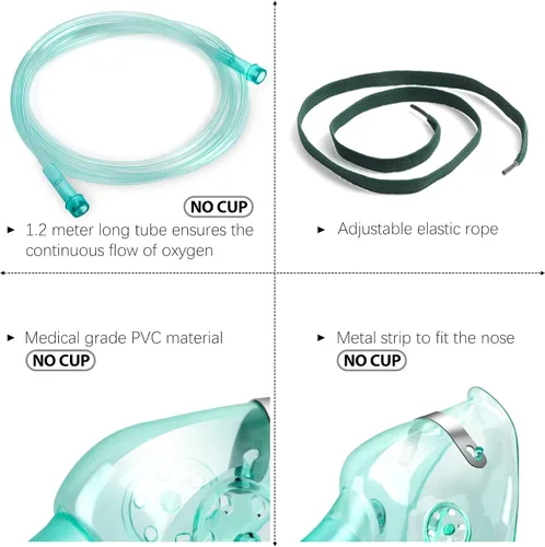 Vista 2 de ANSNF Paquete de 5 mascarillas faciales de oxígeno para adultos con tubo de 6.6 pies y correa elástica ajustable, talla L, sin copa