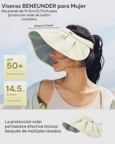 Vista 2 de BENEUNDER Sheel Sombreros de sol para mujer de ala ancha plegable protección UV UPF50+ Viseras para viajes al aire libre vacaciones Beige