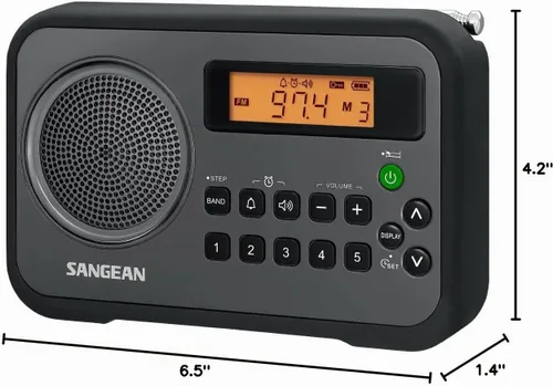 Vista 9 de Sangean PR-D18BK Radio digital portátil AM/FM/con parachoques protector (gris/negro) negro/gris