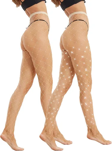 Vista 2 de ZINTEDI 2 pares de medias de red para mujer, mallas de red brillantes para mujer