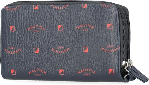 Vista 7 de Nautica On The Double Zip Around - Cartera de embrague de piel vegana para mujer con correa de muñeca, Negro -, Compacto