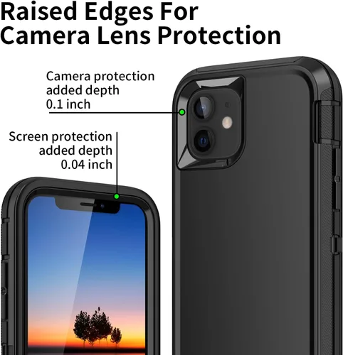 Vista 4 de Funda para iPhone 11, a prueba de golpes, caídas y polvo, protección de cuerpo completo de 3 capas, cubierta dura de alto impacto de alta Negro
