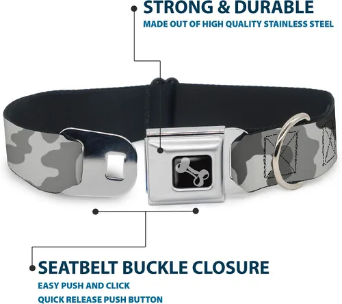 Vista 4 de Buckle-Down Collar de perro con hebilla de cinturón de seguridad, camuflaje blanco, 1.5 pulgadas de ancho, se adapta a cuello de 13-18 pulgadas