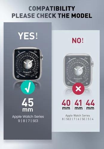 Vista 2 de i-Blason Correa deportiva de poliuretano termoplástico transpirable a prueba de golpes para Apple Watch 9, 8, 7 (1.772 in) con 2 fundas rígidas Negro