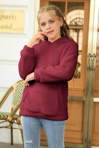 Vista 4 de Haloumoning Sudadera con capucha de forro polar mullido para niñas de 4 a 15 años