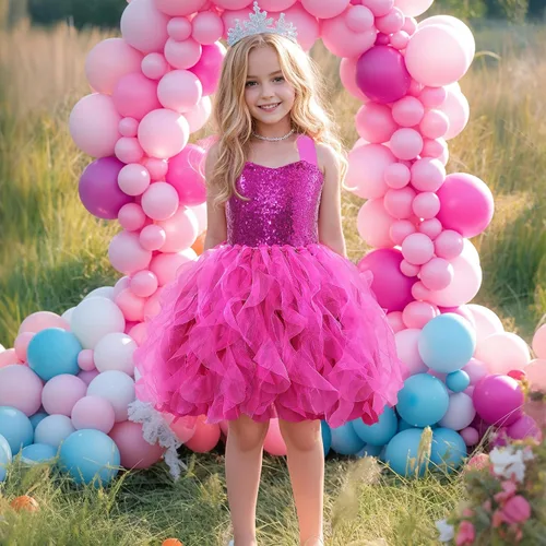 Vista 3 de Suppromo Vestido tutú para niñas con lentejuelas brillantes, tul, princesa, fiesta de cumpleaños, graduación, vestido de baile