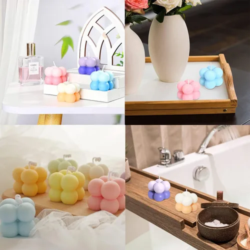 Vista 5 de Konrisa Moldes de vela de burbujas 3D, moldes de silicona con 15 cavidades para hacer velas de cera de soja, moldes de pastel de burbujas