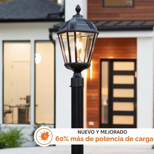 Vista 3 de Gama Sonic Luz solar de poste para exteriores, aluminio negro, bombilla Royal, vidrio Rain Water, lámpara individual con adaptador de 3 pulgadas