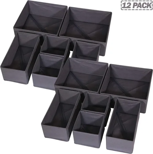 Vista 8 de DIOMMELL Paquete de 12 cajas de almacenamiento de tela plegables para armario, aparador, cajón, cestas de tela, contenedores divisores para ropa