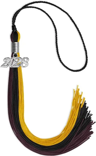 Vista 127 de Endea Graduation Borla de triple color con gota de fecha plateada (negro/dorado/granate, 2020)