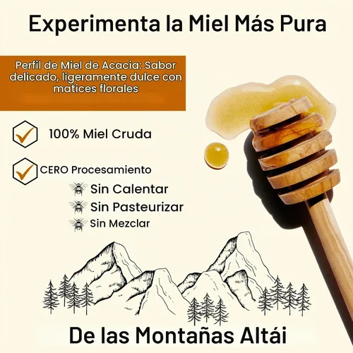 Vista 3 de Miel Cruda de Acacia Altay - 100% Pura, Sin Filtrar, Sin Pasteurizar, De Origen Ético - Frasco de Vidrio, 908g / 35.2oz