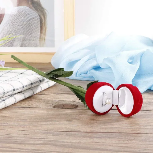 Vista 5 de Caja de almacenamiento de anillo de boda con forma de flor de rosa de moda para pendientes de collar