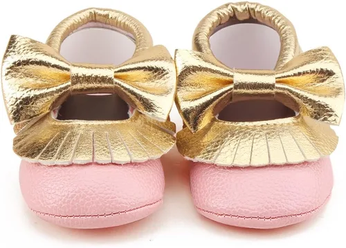 Vista 6 de DELEBAO Zapatos de cuna con borla y suela suave para bebés y niños pequeños